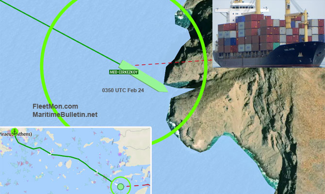 Konteyner gemisi MED ÇERKEZKOY, Yunanistan'da karaya oturdu