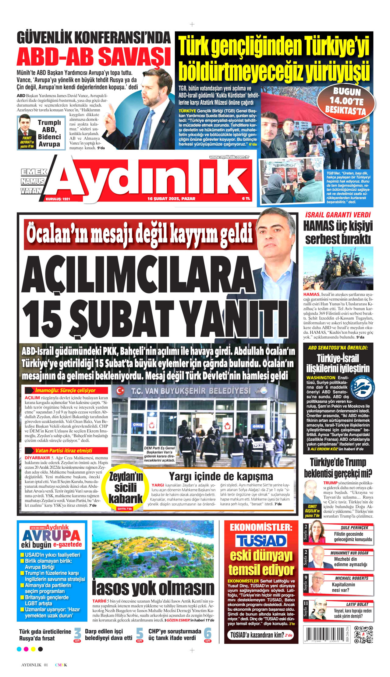 AYDINLIK GAZETESİ Gazete Manşeti